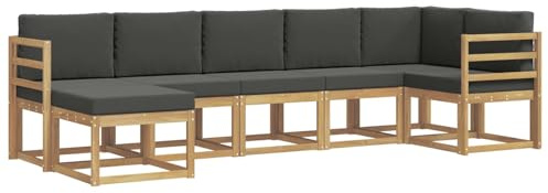 vidaXL Outdoor-Sofagarnitur 7 pcs Weiß und Anthrazit Polyester, Modularer Gartensofa-Set, modernes Outdoor-Sofa, wetterfester Terrassenmöbel, Akazienholz, braunes Sitzen