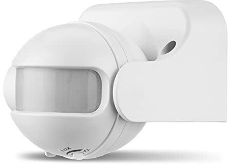 REV Bewegungsmelder aussen - IP44, Leuchtdauer & Helligkeitsempfindlichkeit einstellbar, LED geeignet, Reichweite 12m/110°, vertikal verstellbar, weiß