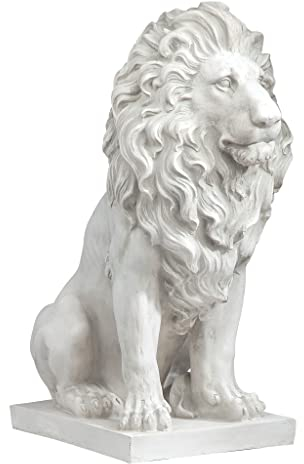 Design Toscano Der Wachlöwe von Firenze Tierstatue, Polyresin, Antikes Steingrau, 71 cm
