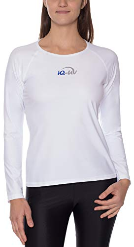 iQ-UV Sportshirt Damen Langarm White XL – Elastisches UV Shirt für Damen für Wasser & Sport – Rash Guard mit UV-Schutz – Langarm Sportshirt für Frauen – Ideal zum Sport Machen oder Schwimmen