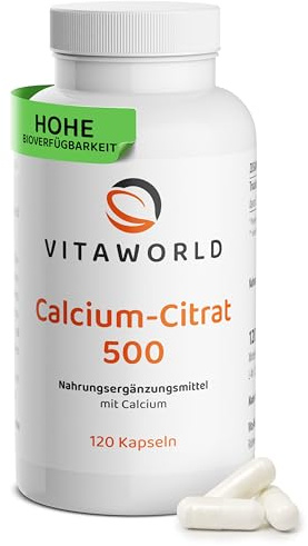 Calcium Citrat – 533mg Calcium pro Tag (120 vegane Kapseln) – Hohe Bioverfügbarkeit – Calciumcitrat für normale Knochen & Zähne - Calciumcitrat unterstützt normalen Energiestoffwechsel – vitaworld