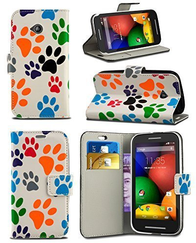 London Gadget Store Case for Vodafone Smart Ultra 6 - New Bright Printed Wallet Case Cover Creative Fresh Pattern Design with Integrated Stand - Dog Cat Animal Paw Foot Print