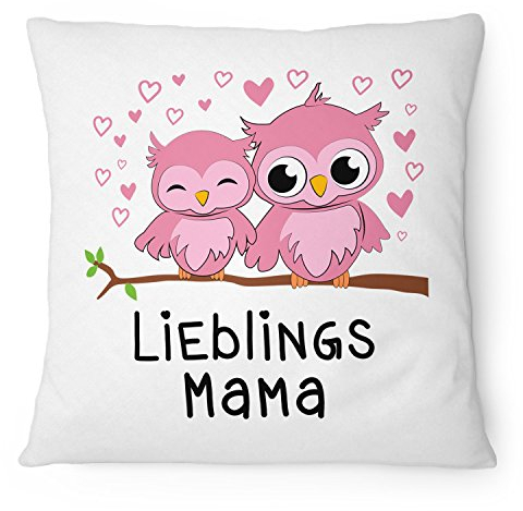 Fashionalarm Kissen Eulen Lieblingsmama - 40x40 cm mit Füllung | Geschenk Idee mit Eulen Motiv zum Geburtstag & Muttertag zum Danke sagen Mama, Farbe:weiß