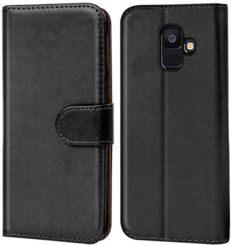 Verco Handyhülle für Galaxy A6 Hülle, Klapphülle für Samsung Galaxy A6 Tasche PU Leder Flip Case Brieftasche - Schwarz