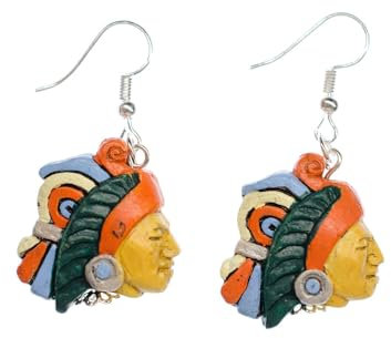Miniblings Indianer Ohrringe Hänger Maja Azteken USA Indios 25mm Keramik - Handmade Modeschmuck I Ohrhänger Ohrschmuck versilbert