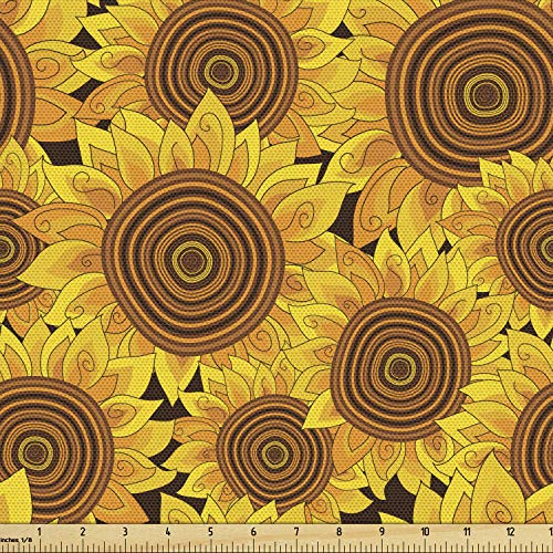 Lunarable Sonnenblumen-Stoff von The Yard, Blumen Garten Wiese Idyllische Ernte Thema Herbst Muster, Dekostoff für Polster und Home Accents, 2,7 m, gelbe Ringelblume