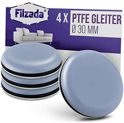 Filzada® 4x Piedini per mobili autoadesivo in Teflon - Ø 30 mm (tondo) - Scivoli per mobili professionali/scivoli per tappeti in PTFE (teflon)