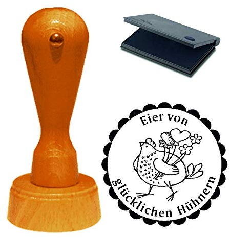 Stempel Eier von glücklichen Hühnern - Huhn mit Herzen - inkl. Kissen