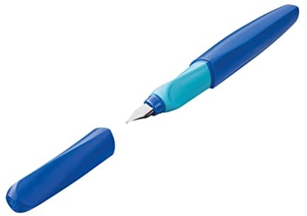 Pelikan Twist Füllhalter, Edelstahl-Feder in Strichbreite M inkl. 2 Tintenpatronen, deep blue