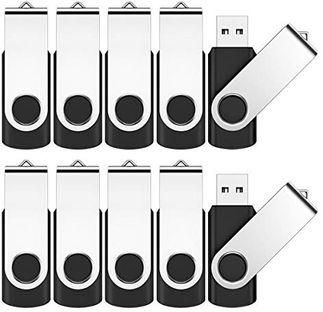 JEVDES 8GB USB Memory Stick 10 Pack USB Stick Flash Drive USB 2.0 Pen Drive Swivel Design Thumb Drive for Data Storage Zip Drive Jump Drive with LED Light (Black)