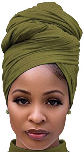 Harewom Kopfbandagen für schwarze Frauen, Stretch-Kopftuch, lang, afrikanische Haarwickel, Turban, Headwraps aus Jersey, Stirnbänder, 1 x Armeegrün, 71x32 Inch (Pack of 1)