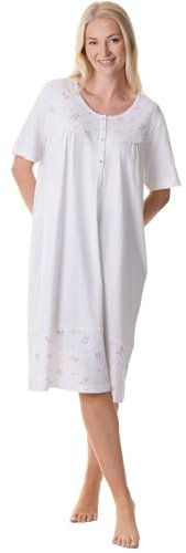 Camille Womens White Short Sleeved Polycotton Polka Dot Nightdress 14-16 Polka Dot