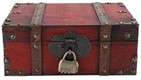 Crisis Aufbewahrungsbox aus Holz, Vintage-Dekorationsbox mit großer Kapazität, Aufbewahrungsorganisator für Schmuck mit Schloss für Zuhause, Büro, Raumdekoration(GK10 Rot)