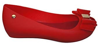 IVACHY Womens Jelly Ballet Shoes, Bow Details Slip-On Flats, Comfy Ladies Casual Wear Every-Day Closed Toe Ballerina Pumps Red