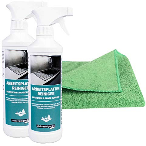 stein-reiniger Arbeitsplatten-Reiniger Naturstein & Quarz Komposit 2x 500 ml inkl. Microfasertuch - Marmorreiniger, Natursteinreiniger