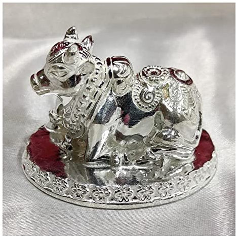 Nandi Stier in reinem 925 Silber / Nandi Statue in Silber / Lord Shiva Begleiter Hindu-Religion Tierskulptur (1,5 cm (43 GMS))