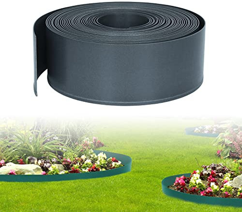 LZQ Bordure de pelouse en plastique - 80 m - Flexible - Facile à plier - Anthracite