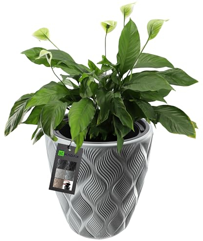 KADAX Blumentopf mit Einsatz und Griffen, Pflanzkübel aus Kunststoff in 5 Größen, UV-Resistenter Topf, Wetterbeständige Pflanzvase hoch, Topf mit 3D Effekt (grau 39 cm)