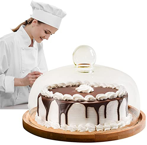 OLAMASA Kuchen Glasglocke Tortenständer Multifunktional mit Fuß Glas Käseglocke Serviertablett Deko Glasglocke Kuchenteller Kuchenplatte Kuchenglocke Glas (25cm/9.84in)