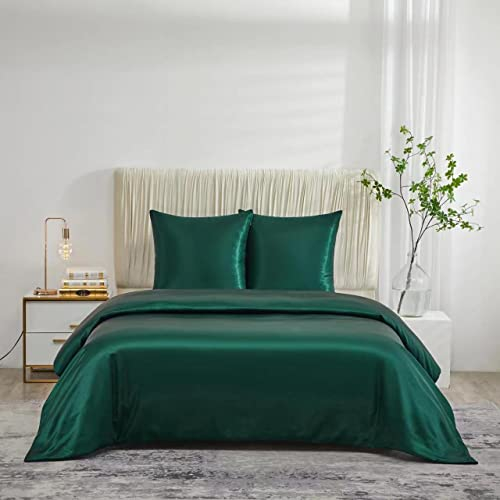 Luowei Satin Bettwäsche 135x200cm Grün Luxus Seide Super Weich Mikrofaser Bettwäsche Set Anti Falten Anti Fading Antifouling Bettbezug + 1 Kissenbezug 80x80cm mit Reißverschluss