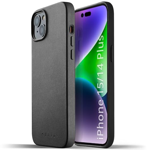 Mujjo Full Leather Case for iPhone 15 Plus, iPhone 14 Plus with MagSafe (Black)
