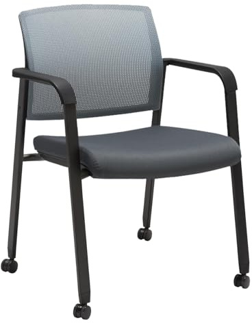 CLATINA Mesh Back Stacking Arm Chairs with Wheels, Upholstered Fabric Seat Ergonomic Lumbar Support Stackable Desk Chair for Office School Classroom Home Guest Reception Meeting Conference, Grey