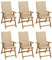 6er Set Gartenstuhl Hochlehner Massivholz Klappstuhl 5-Fach Verstellbar mit Armlehnen und Kissen, klappbar Campingstuhl Balkonstuhl Klappsessel Garten Terrasse, 57 x 69 x 111 cm Beige