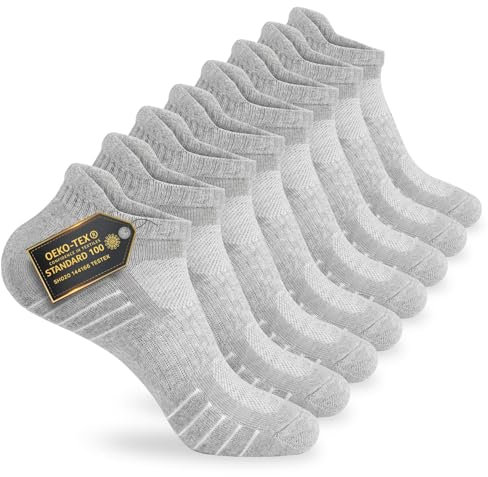 Mowenti Sneaker Socken Damen 35-38 Herren Sportsocken Tennissocken Wandersocken Laufsocken Frottee Running Socks 8 Paar Hellgrau