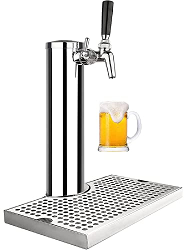 NVIVN Stainless Steel Single Tap Kegerator Tower Kit Beer Tower with 12 X 7 Drip Tray, 3 Diameter Column Suitable for Various Parties World Cup Christmas and Other Events
