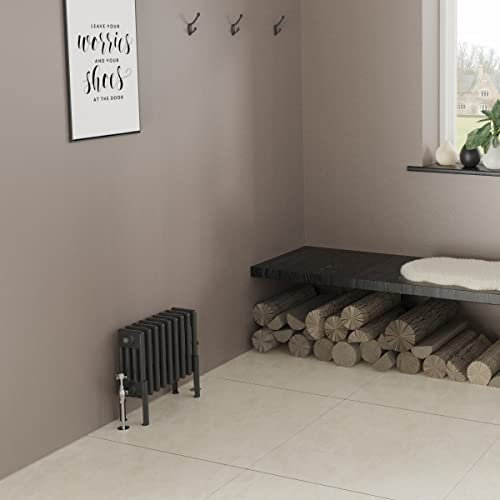 Warmehaus 300x425mm Black Traditional Horizontal Radiator Cast Iron Style 4 Column Bathroom Radiator Heater