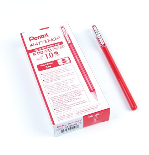 Pentel Mattehop 1.0mm Gel Roller Red - Pack of 12
