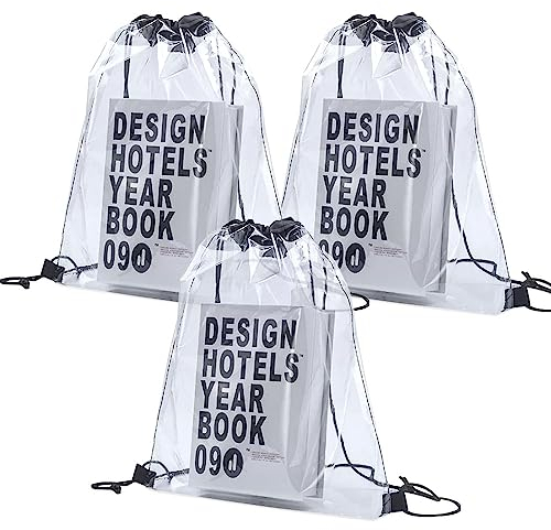 MOERAE 3er Set Transparenter Kordelzug-Rucksäcke, Wasserdichte Sportbeutel aus PVC, Tasche Gym Sac für Schule Sport Outdoor Reisen