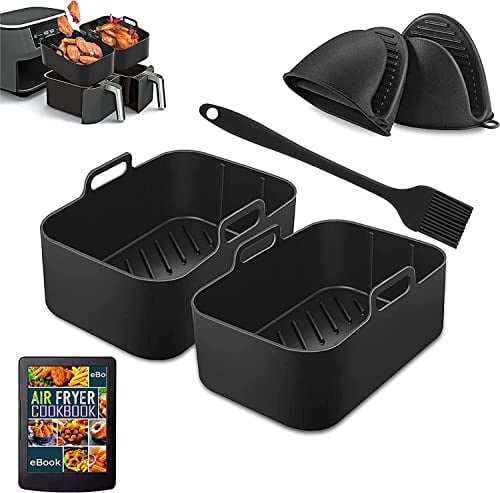 Ninja air Fryer Silicone Liners 6 PC Set & E-Cookbook 2024 Extra Durable Version by SIMPLYFRY Reusable Silicone Liner, Mitts, Brush & eBook for Ninja Dual