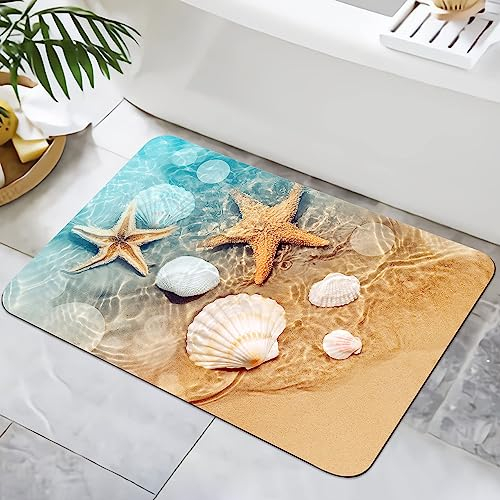 Zomer Badematte rutschfest 40x60cm Badezimmerteppich Mikrofaser Badteppich schnelltrocknende Badematten, für Badewanne Dusche Home Badezimmer, mit Sommer Strand Naturlandschaft