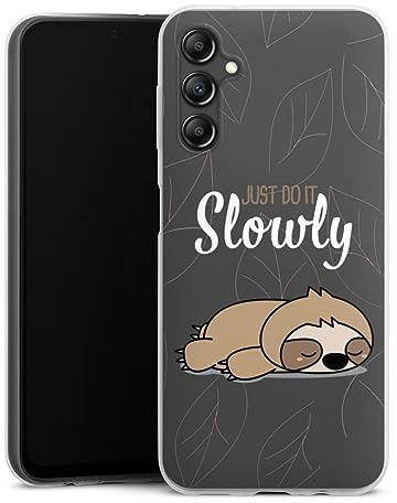 Slim Case kompatibel mit Samsung Galaxy A 14 5G Silikon Handyhülle transparent Hülle extra dünn Lazy Sunday Sprüche Faultier