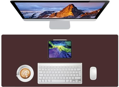 Origin-Joy Mauspad, PU-Leder-Schreibtischunterlage ohne Logo-Design, Computer-Schreibtisch-Schreibunterlage mit rutschfester Wildleder-Unterseite für Tastatur, Desktop, Laptop, Büro (Dunkelbraun, 90 x