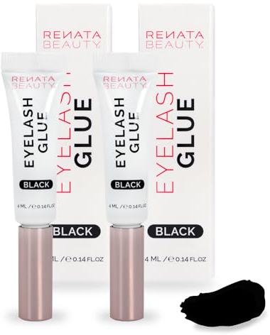 Renata Beauty 2er-Pack Schwarzer Wimpernkleber, Intensiver Halt, Wasserfest, Professionelles Klebemittel, Dual-Anwendungs-Design, Hypoallergen, Perfekt für Dunkle Wimpern & Dramatische Looks, 2x4ml
