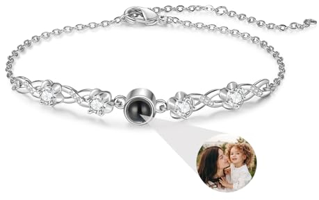 kaululu Personalisiertes Foto Armband Damen Armband mit Bild im Stein Herz Projektionarmband für Mama Mädchen Oma Personalisierte Geschenke