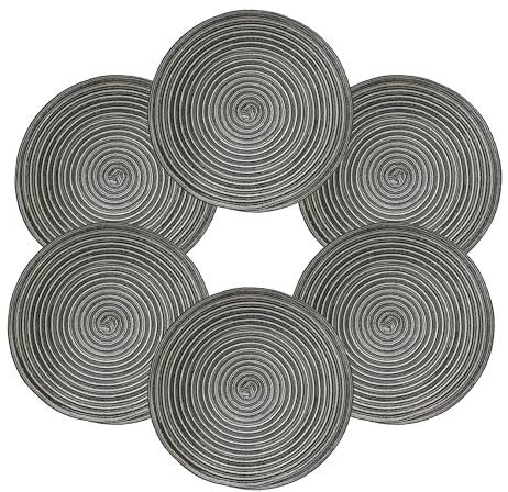 Tischset Rund Geflochten, Platzset Rund 6 stück, Baumwolle Tischsets Abwaschbar Hitzebeständige, 37 * 37 cm (Dunkelgrau)