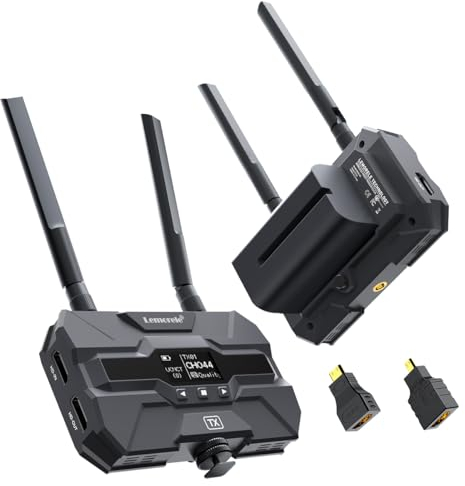 Lemorele Wireless HDMI Transmitter and Receiver mit 2 * 4400mAh Batteries, 200M FHD Drahtloses Videoübertragungs Set mit HDMI Loopout,Support 1TX zu 4RX für Live Stream, Filmemachen und Fotografie