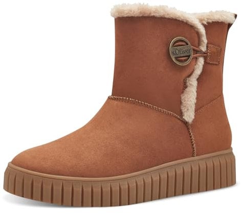 s.Oliver Damen Winterstiefel ohne Absatz Gefüttert Vegan, Braun (Cognac), 39 EU