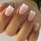 DMQ Press On Nails, 24Pcs Pink Gradient French Tip False Nails, Square Fake Nails Short, Glossy Removable Glue on Nail with Glue, Acrylic Full Cover Stick on Nail for Women Girl Manicure(Pink White)