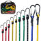 Amylac Bungee Cords with Hooks & Carabiner Clips, 10 pcs, All-Climate Bungee Straps, 8mm Thick Elastic Cord, Scratch Free Best Bungees with Hooks for Luggage, Camping, Hiking & more