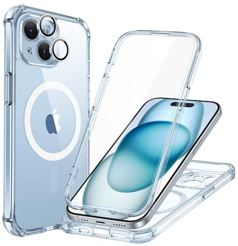 ESR für iPhone 15 Hülle, Kompatibel mit MagSafe, 360 Grad Schutzhülle Stoßfest Militärnorm Magnetische Handyhülle mit Kameraschutz, Klares Blau