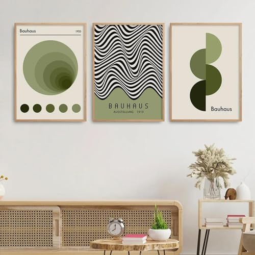 KemneT Skandinavische minimalistische Wand Bilder Bauhaus grün schwarz geometrische Linien Poster und Kunstdrucke abstrakte Leinwandbild Bild Raumdekoration 50 x 70 cm x 3 ungerahmt