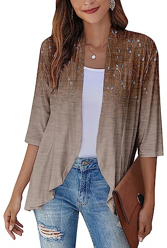 SCBFDI Cardigan Donna Lungo, Donna Cardigan Casual Leggero 3/4 Manica Aperta Davanti Spolverini Plus Size Moda Estate Kimono Cardigan Con Tasche, Camicia Fiocco, Cardigan Nero Donna Promozione