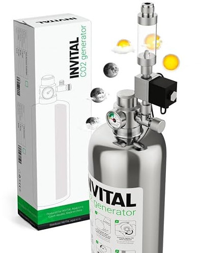 INVITAL CO2-Generator mit Nachtabschaltung | Nachfüllbare 2L-Flasche | Effizientes CO2-System für Aquarien | Fischbecken-Zubehör & CO2-Regler für Aquarienpflanzen | Langlebige Edelstahlkonstruktion