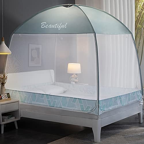 GLMGBP Mosquito Net for Bed, Portable Bedroom Anti Mosquito Yurt Tent with 3 Zipper Doors, Free Standing Canopy, for Outdoor Baby Kids Adult, Easy Installation,Green,for 2.0m Bed