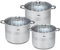 AKH HOUSEWARE Stock Pot Casserole Dish Cooking Pot with Lid Set of 3 11.1/13.5 &16.2 Litre- Large Heavy Duty Stainless Steel Stockpot with Lid & Silver Mirror Coated Cookware Set (Set of 3)