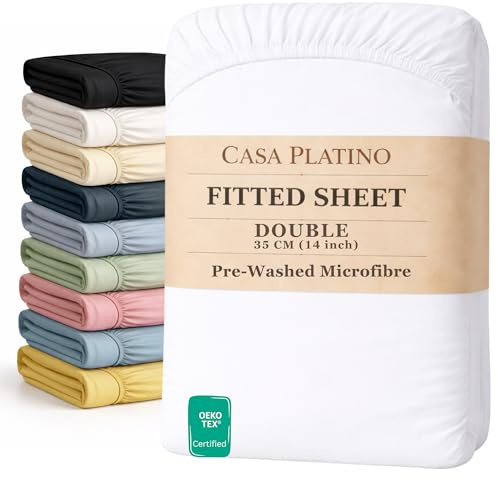 Fitted Sheet Double, 135x190 Pre-Washed, Deep Pocket 35cm - White